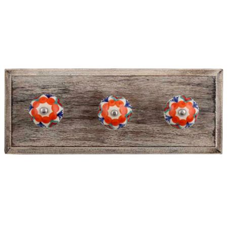 Orange Flower Ceramic Floral Wooden Hooks